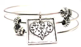 Small Poison Ivy Heart Triple Style Expandable Bangle Bracelet