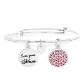 Stainless Steel Crystal Love You Mum 63mm Bangle