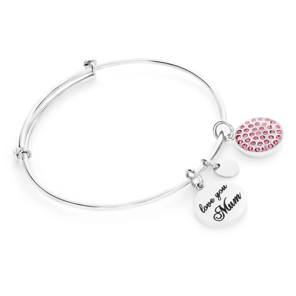 Stainless Steel Crystal Love You Mum 63mm Bangle