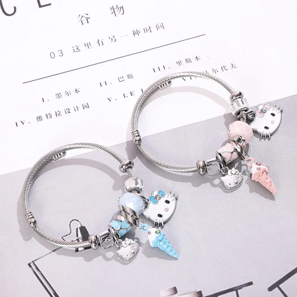 Stainless Steel Kitty Bangle Bracelet