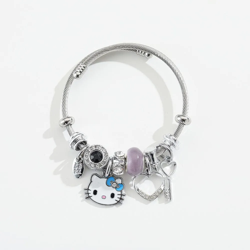 Stainless Steel Kitty Bangle Bracelet