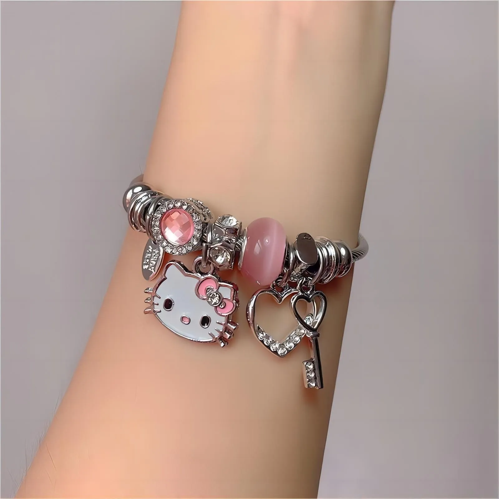 Stainless Steel Kitty Bangle Bracelet