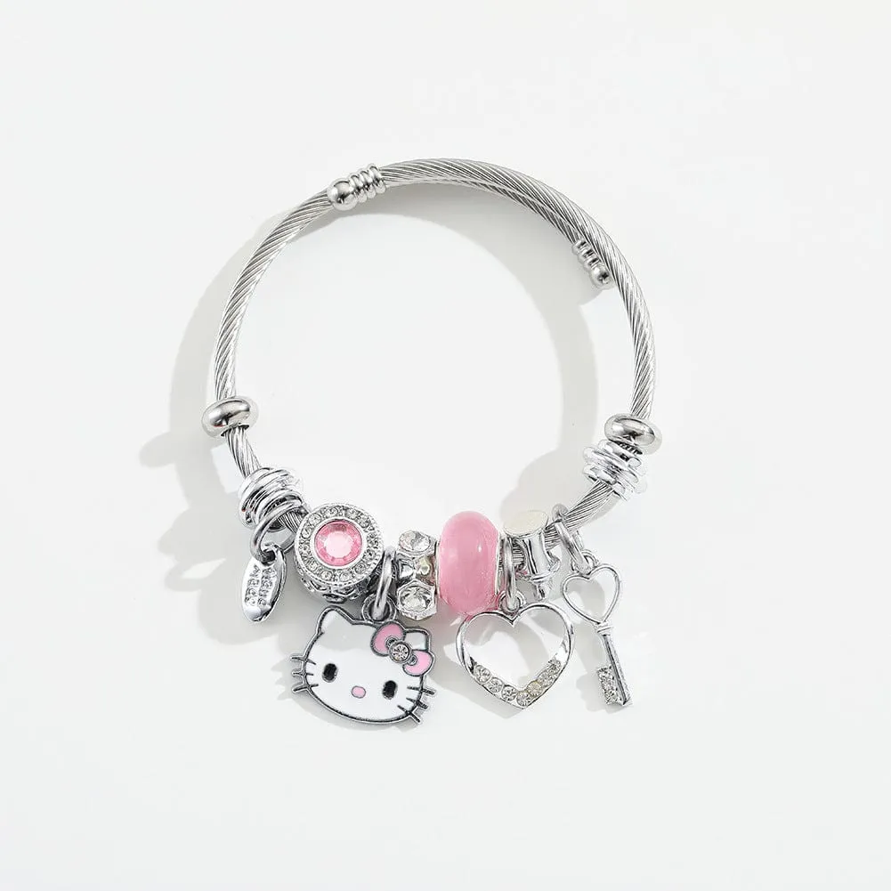 Stainless Steel Kitty Bangle Bracelet