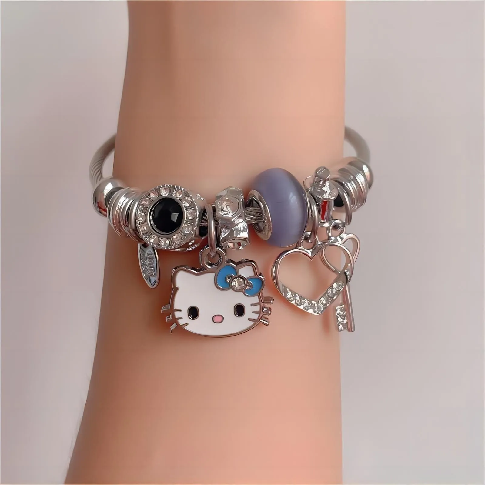 Stainless Steel Kitty Bangle Bracelet