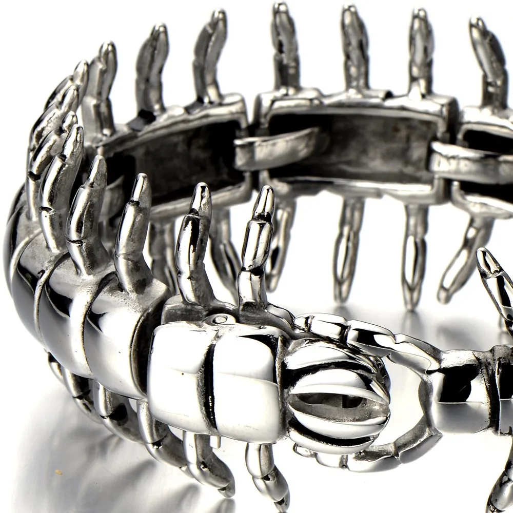 Stainless Steel Large Centipede Bangle Bracelet Silver Color Polished Mens