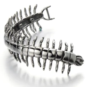 Stainless Steel Large Centipede Bangle Bracelet Silver Color Polished Mens