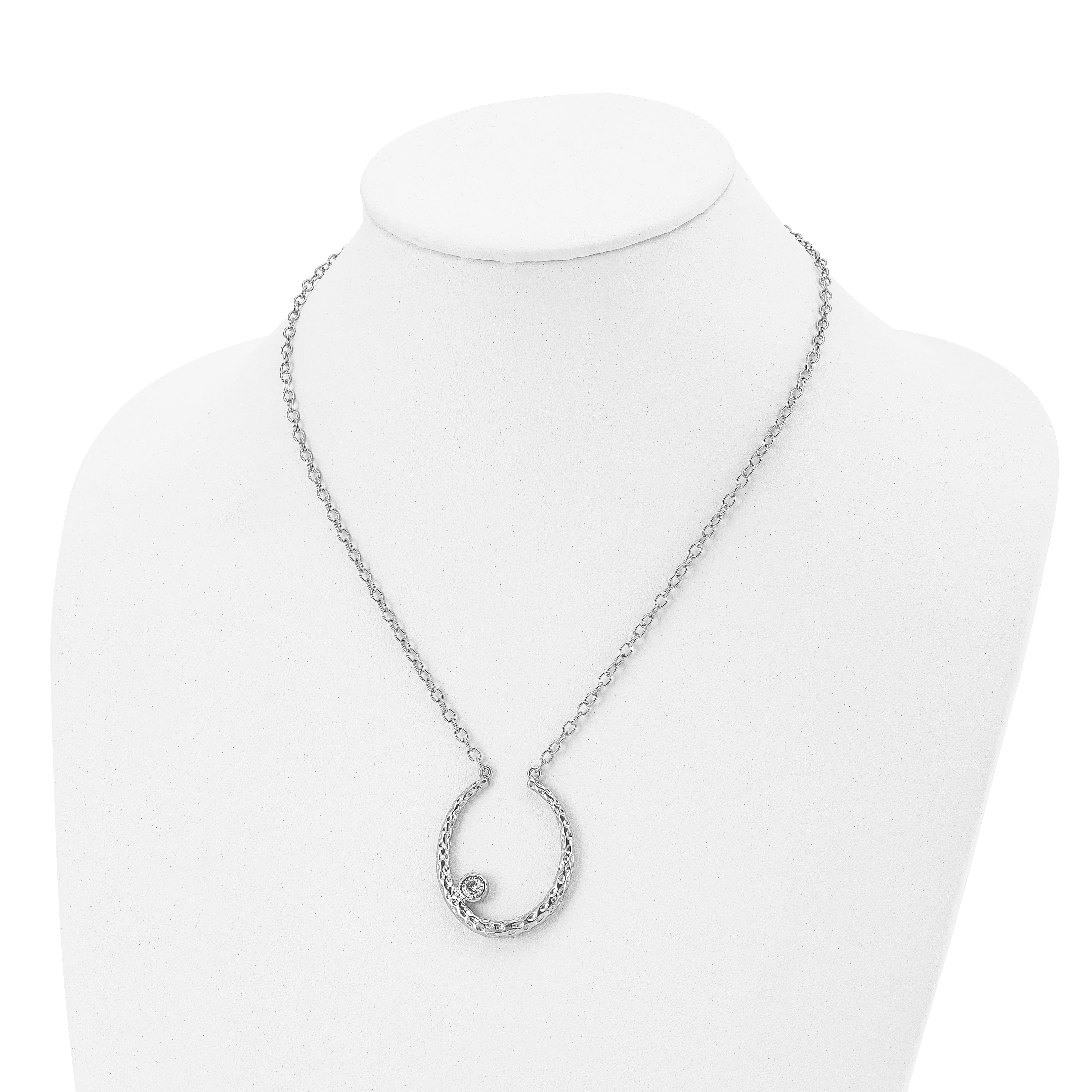 Stainless Steel Polished Textured CZ necklace