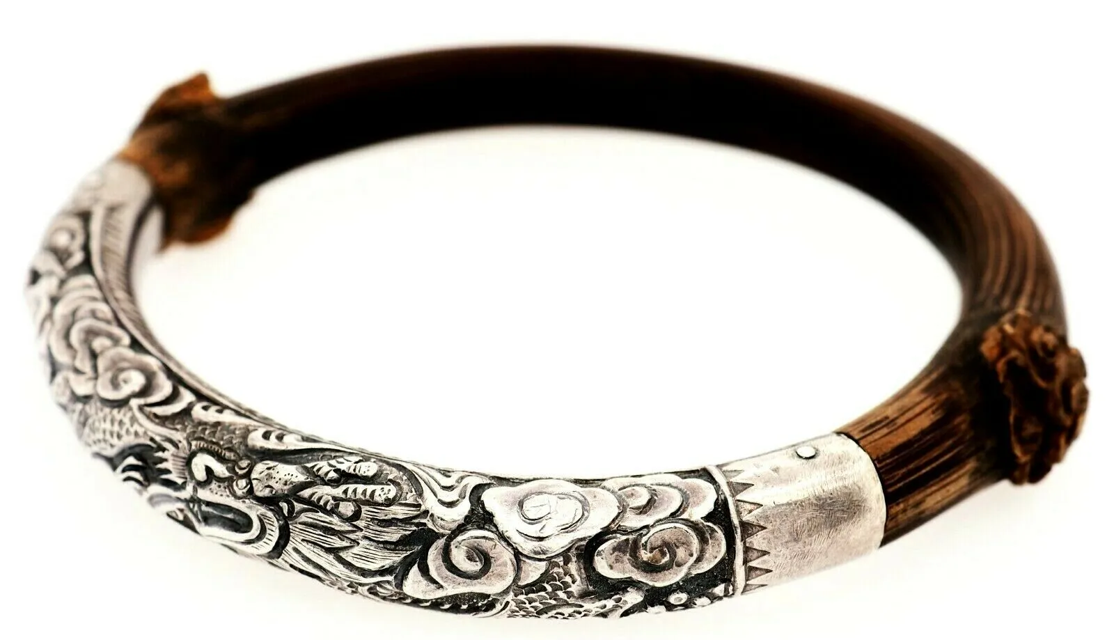 Sterling Silver & Wood Bangle Fine Vintage Jewellery Silver Dragon