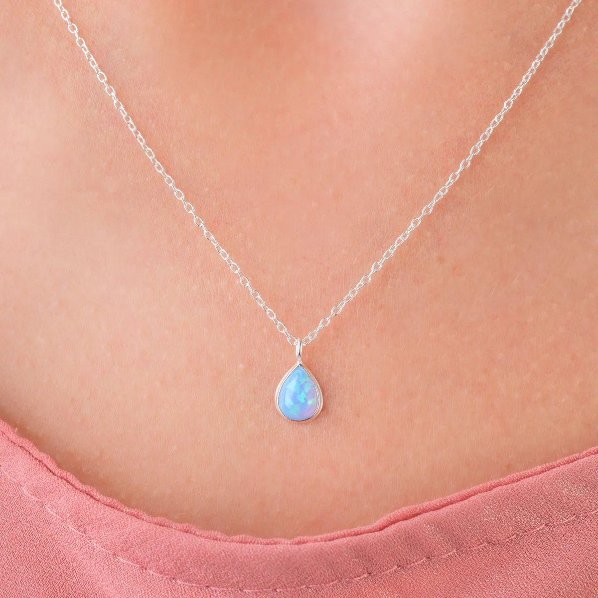 Sterling Silver Blue Drop Opal Necklace