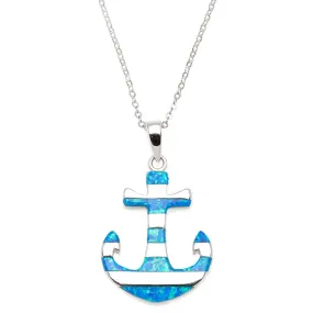 Sterling Silver Blue Fire Opal Nautical Anchor Pendant Necklace