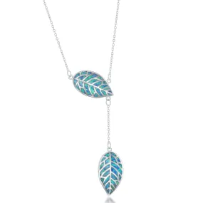 Sterling Silver Created Blue Opal Inlay Leaf Necklace (90818)