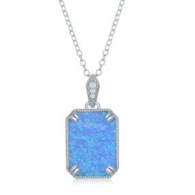 Sterling Silver Created Blue Opal Rectangle Pendant with CZ Accents (98210)