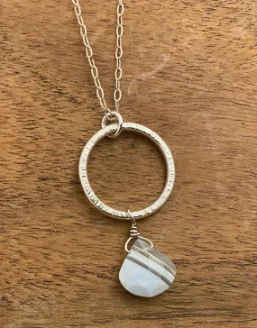 Sterling silver forged hoop necklace with Opal Chalcedony gemstone