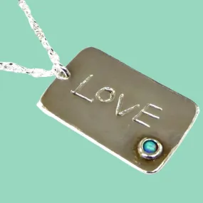 Sterling Silver Love necklace love message gift, gift for her with opal.