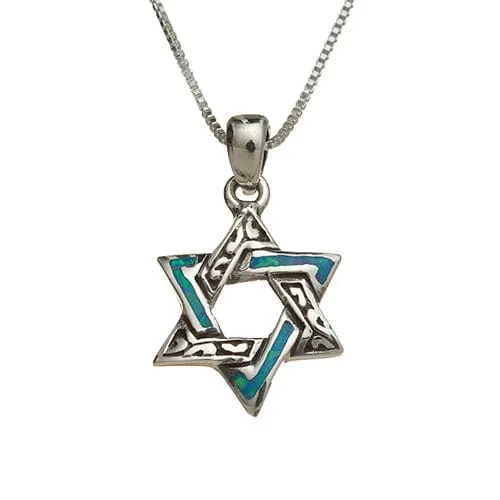 Sterling Silver Necklace With Opal Stone "star Of David" 2 Cm