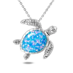 Sterling Silver Opal Swimming Honu Turtle Pendant by Alamea