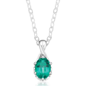 Sterling Silver Oval Cut Created Emerald Pendant