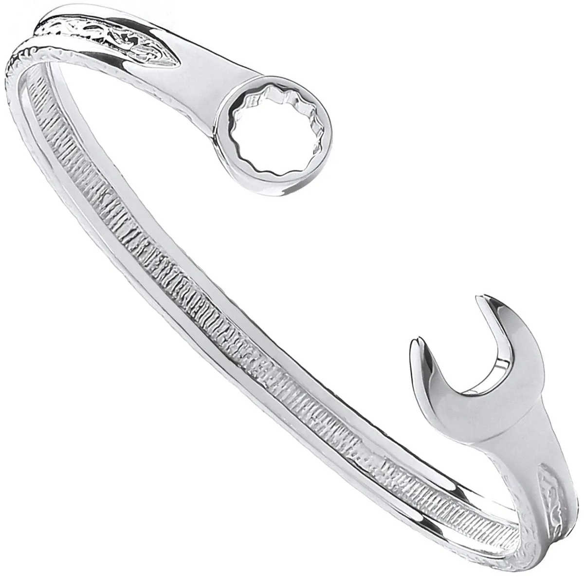 Sterling Silver Solid Vintage Design Spanner Gents 7mm Bangle