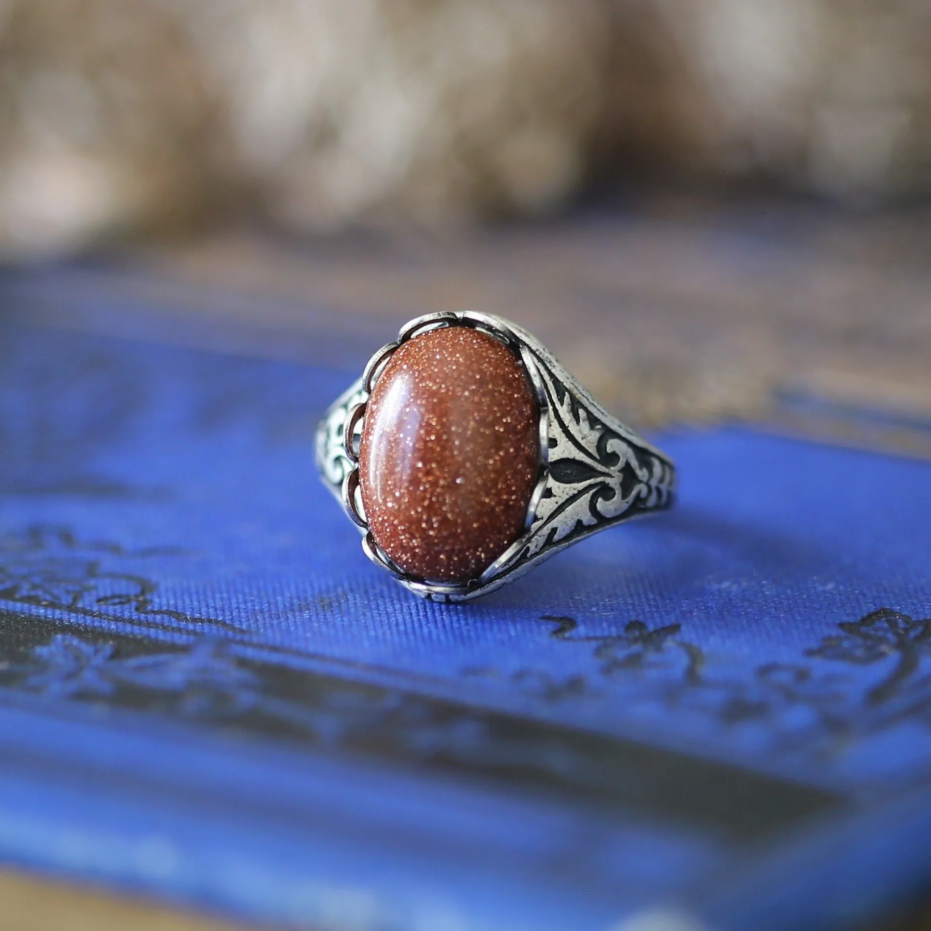 Stone Ring - Tigereye, Goldstone, Carnelian or Leopardskin Jasper