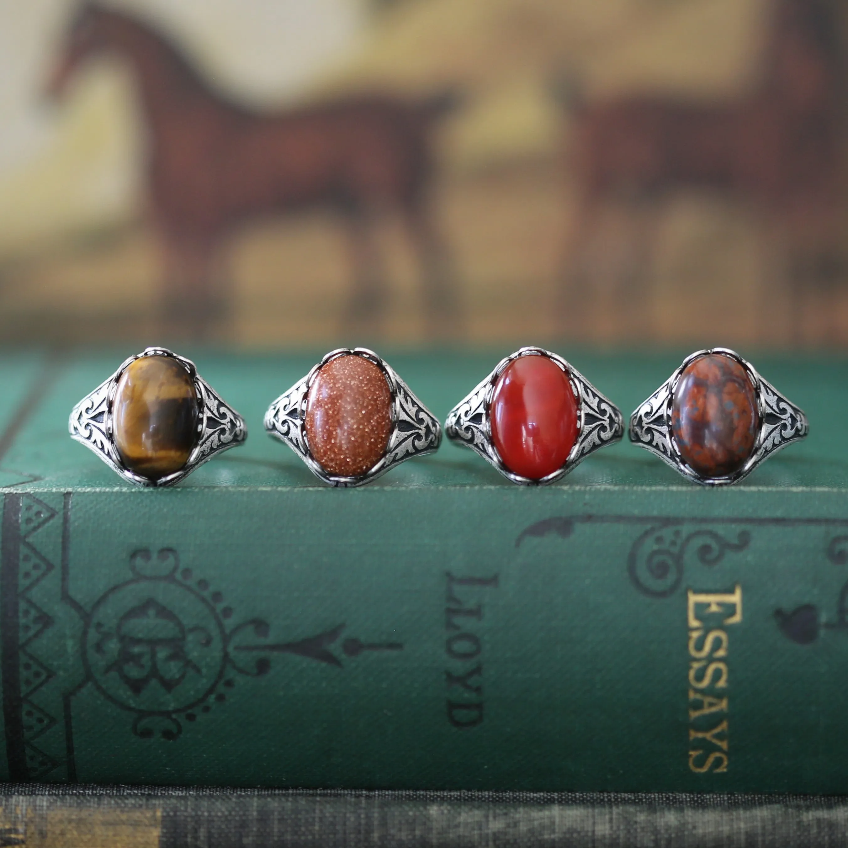 Stone Ring - Tigereye, Goldstone, Carnelian or Leopardskin Jasper