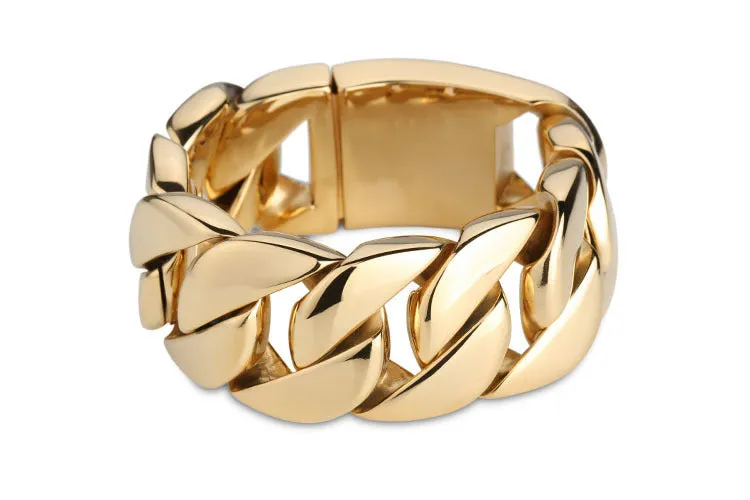 Stunning Gold-Plated Titanium Steel Bracelet for Men - Fashionable and Durable Jewelry Directly from Factory