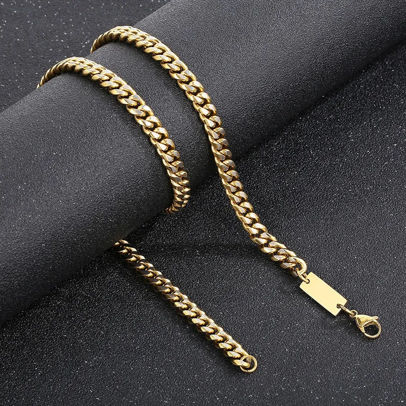 Stylish Customizable Cuban Chain Necklace for Men - Japanese and Korean Vacuum Electroplated Titanium Steel