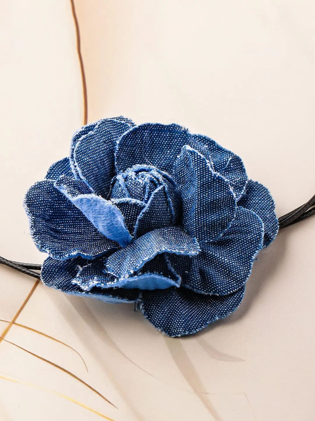 Stylish Denim Blue Flower Statement Choker Necklace