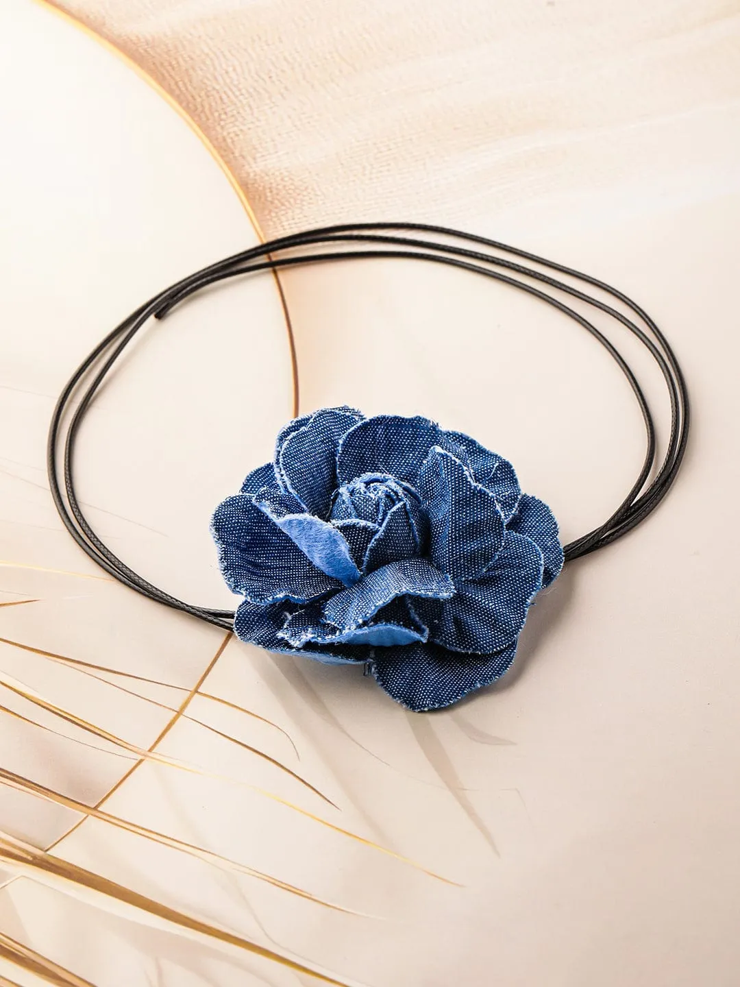 Stylish Denim Blue Flower Statement Choker Necklace