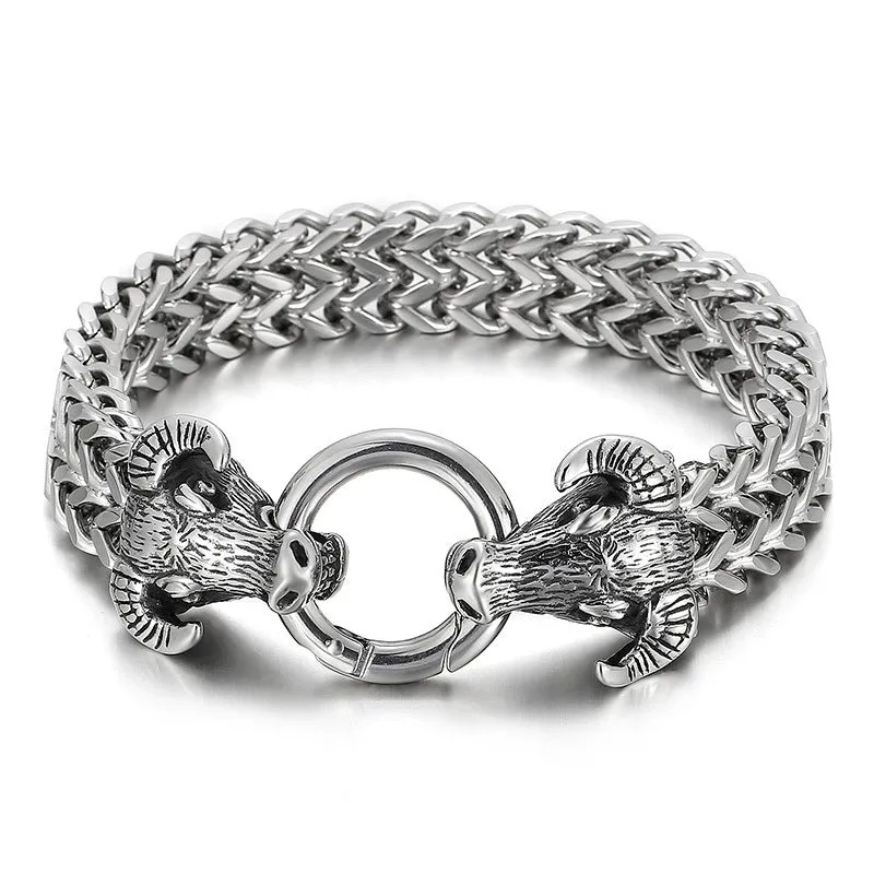 Stylish Multi-Layered Men's Titanium Steel Bracelet with Bull Head Design