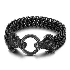 Stylish Multi-Layered Men's Titanium Steel Bracelet with Bull Head Design