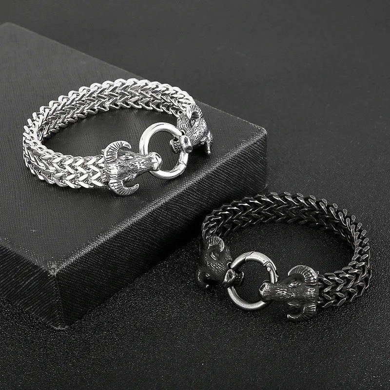 Stylish Multi-Layered Men's Titanium Steel Bracelet with Bull Head Design