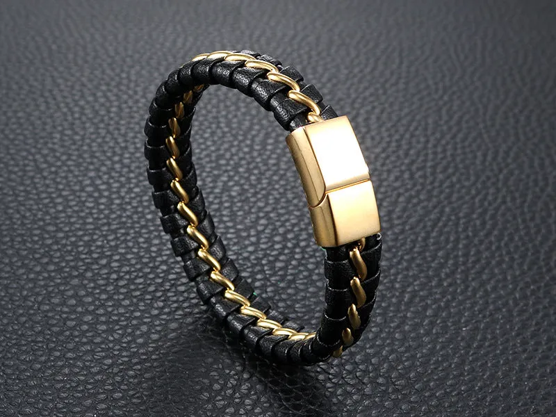 Stylish Retro Titanium Steel Leather Rope Bracelet for Men - Personalized Stainless Steel Jewelry