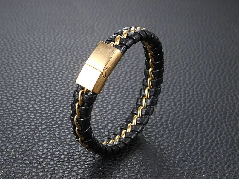 Stylish Retro Titanium Steel Leather Rope Bracelet for Men - Personalized Stainless Steel Jewelry