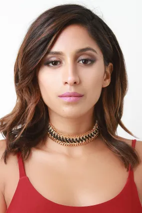 Suede Wrap Chain Link Choker Necklace and Earrings Set