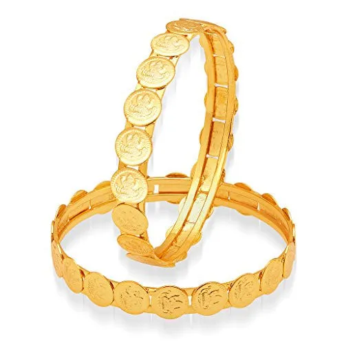 Sukkhi Angelic Laxmi Temple Coin Gold Plated AD Set of 3 Pair Bangle Combo For Women