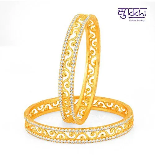 Sukkhi Angelic Laxmi Temple Coin Gold Plated AD Set of 3 Pair Bangle Combo For Women