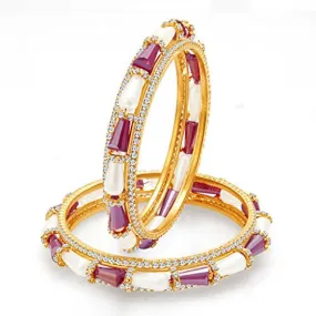 Sukkhi Splendid Gold Plated Crystal Pearl AD Bangle For Women