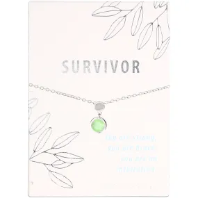 Survivor Iced Lime Opal 16.5"-18.5" Rhodium Plated Inspirational Necklace