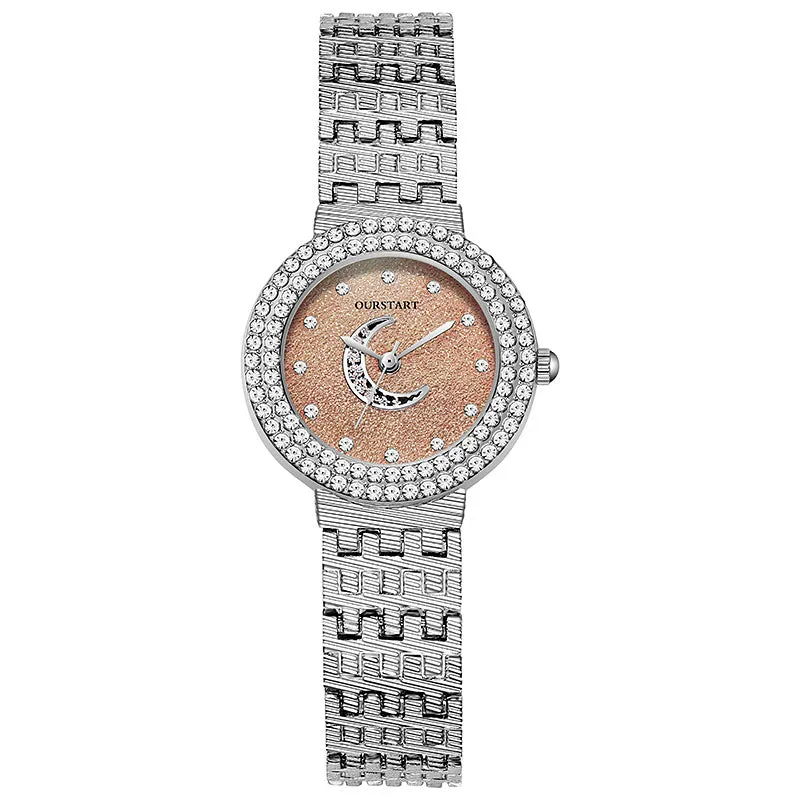 Temperament Entry Lux Student Watch Rhinestone-Encrusted Silver Bracelet Quartz Women's Watch