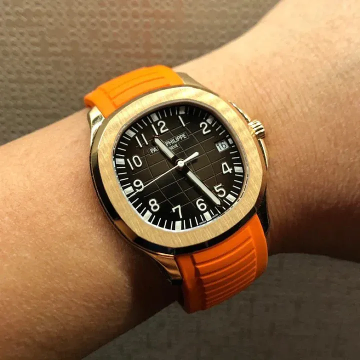 Tempomat -FKM Vulcanized Orange Rubber Strap for Patek Aquanaut