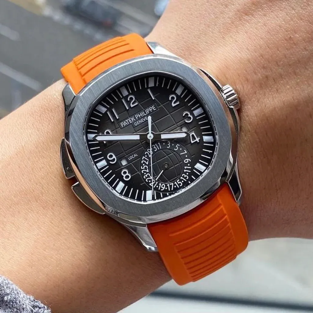 Tempomat -FKM Vulcanized Orange Rubber Strap for Patek Aquanaut