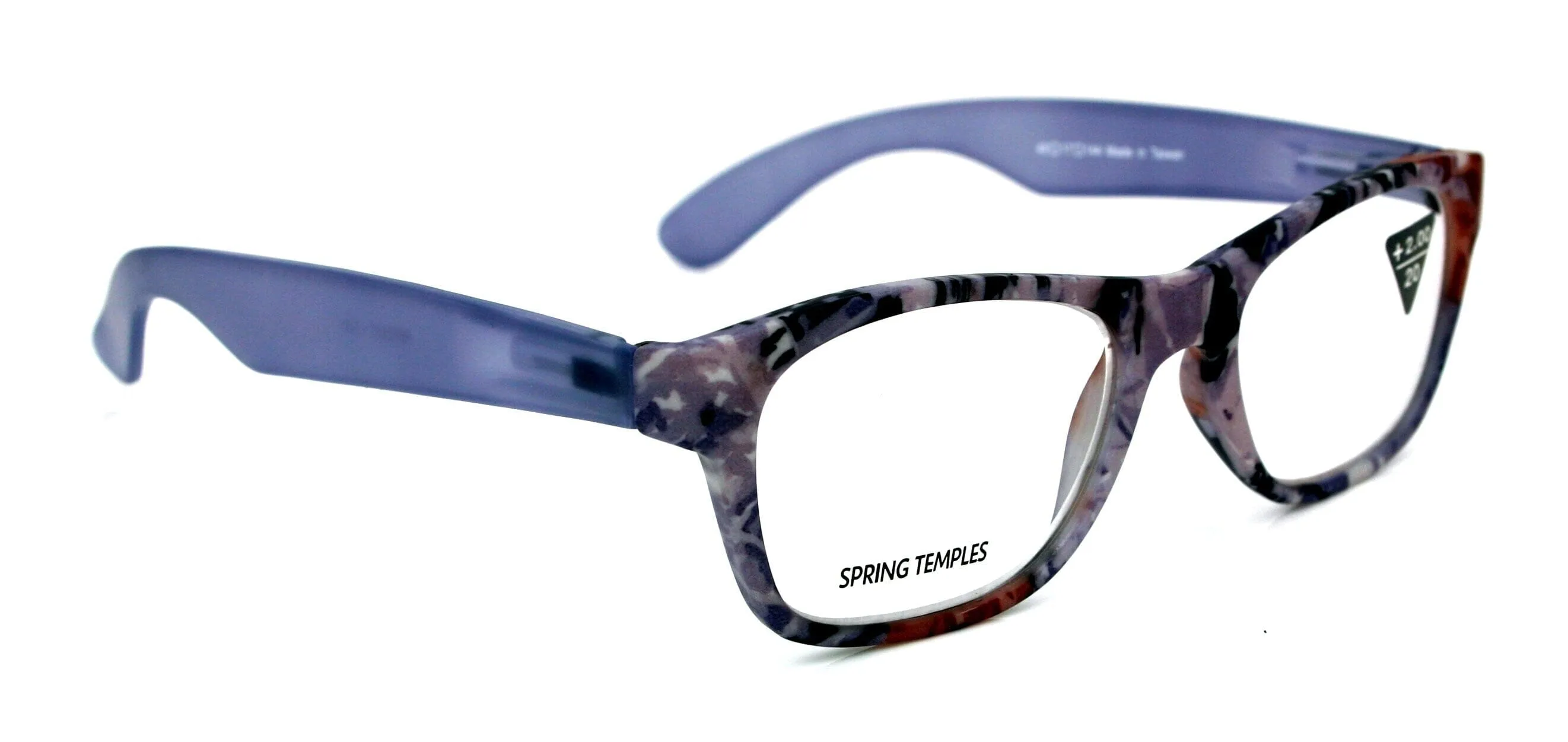 The Forester, (Premium) Reading Glasses, High End Reader  1.25 to  3 Magnifying, Square Style (Blue Camouflage) Frame. NY Fifth Avenue