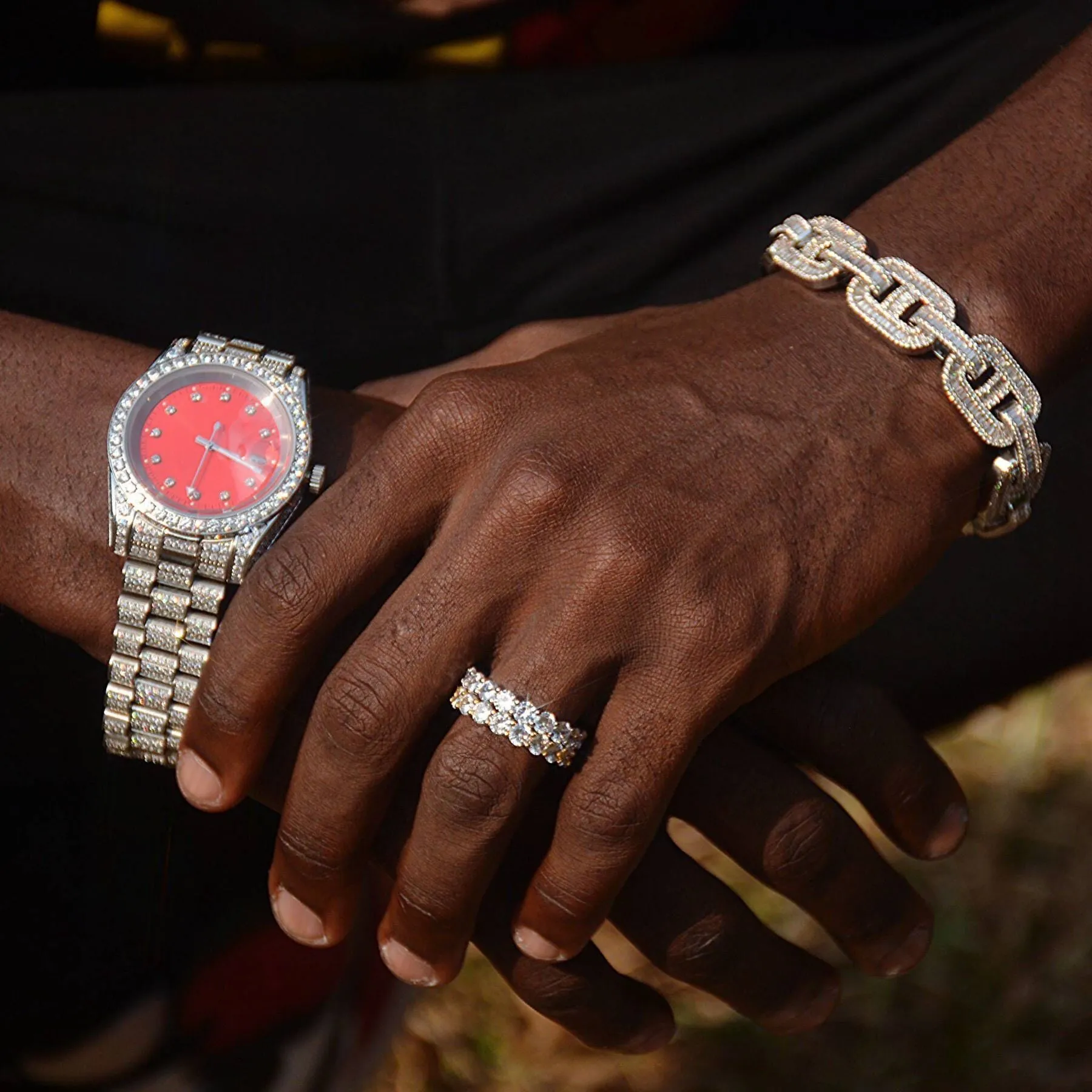 THE ICE CUBE® - Iced Out Diamond Presidential Watch in White Gold (Red Dial)