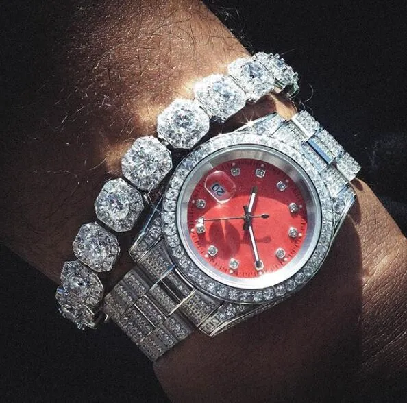 THE ICE CUBE® - Iced Out Diamond Presidential Watch in White Gold (Red Dial)