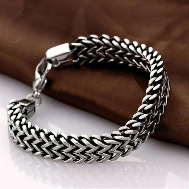 Titanium Steel Double Row Stainless Steel Hip Hop Style Titanium Steel Bracelet