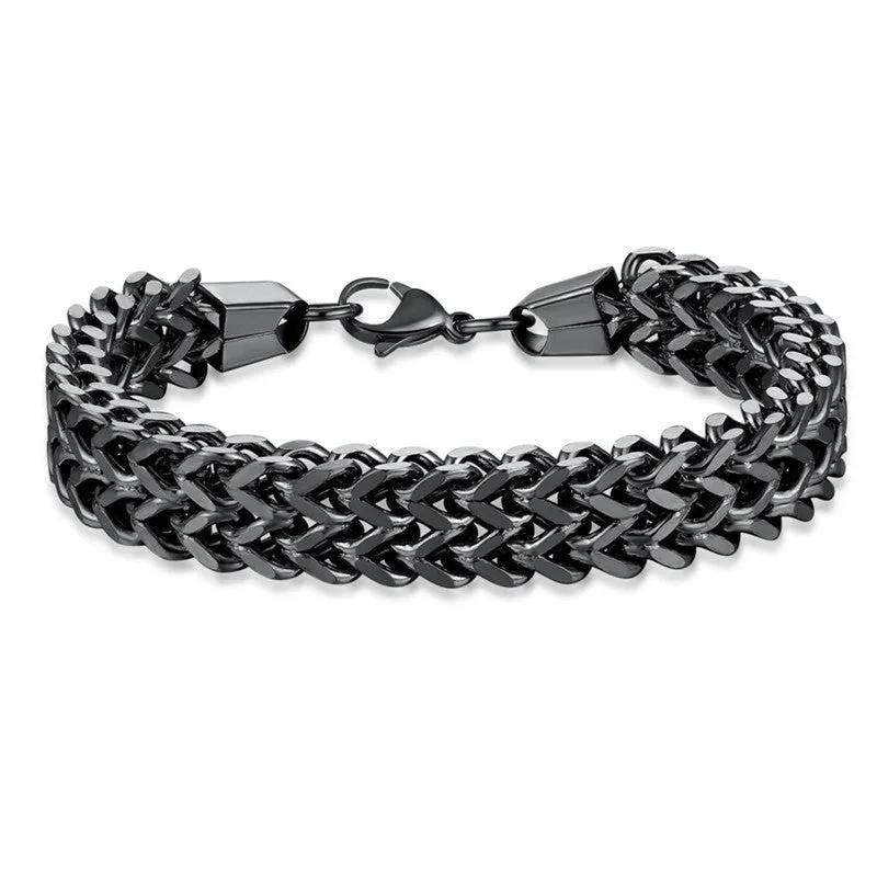 Titanium Steel Double Row Stainless Steel Hip Hop Style Titanium Steel Bracelet