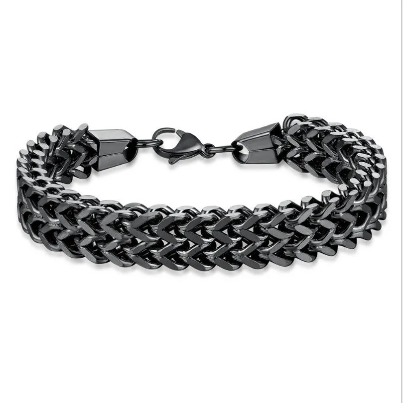 Titanium Steel Double Row Stainless Steel Hip Hop Style Titanium Steel Bracelet