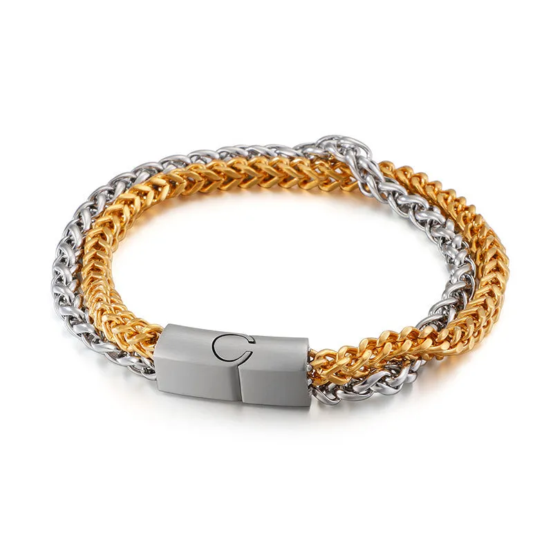 Titanium Steel Men's Korean Multi-Layer Floral Basket Bracelet - Personalized Stainless Steel Keel Chain Jewelry for Him