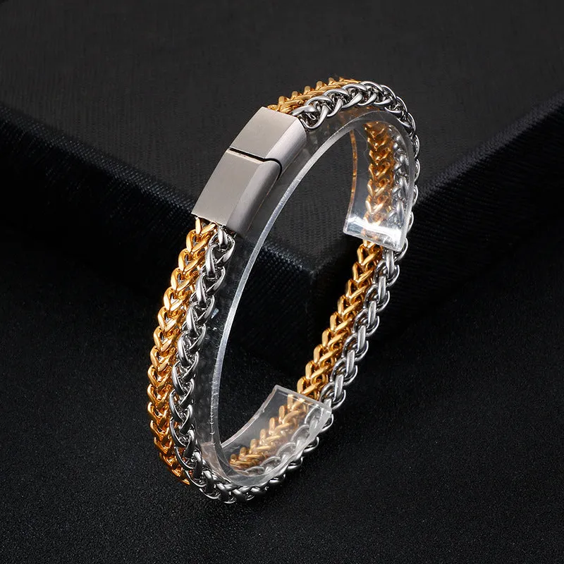 Titanium Steel Men's Korean Multi-Layer Floral Basket Bracelet - Personalized Stainless Steel Keel Chain Jewelry for Him