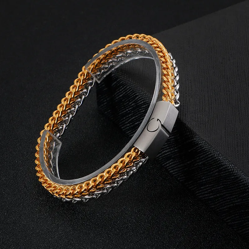 Titanium Steel Men's Korean Multi-Layer Floral Basket Bracelet - Personalized Stainless Steel Keel Chain Jewelry for Him